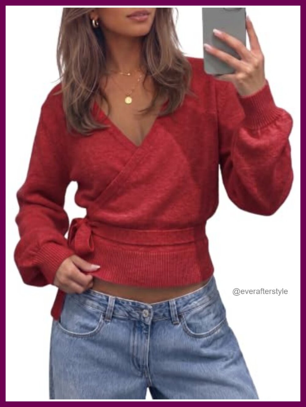 Fisoew Womens V Neck Wrap Cardigan Sweaters Casual Tie Belted Long Lantern